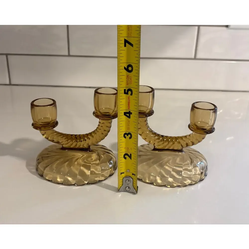 Pair of Vintage Brown Glass Candle Holders